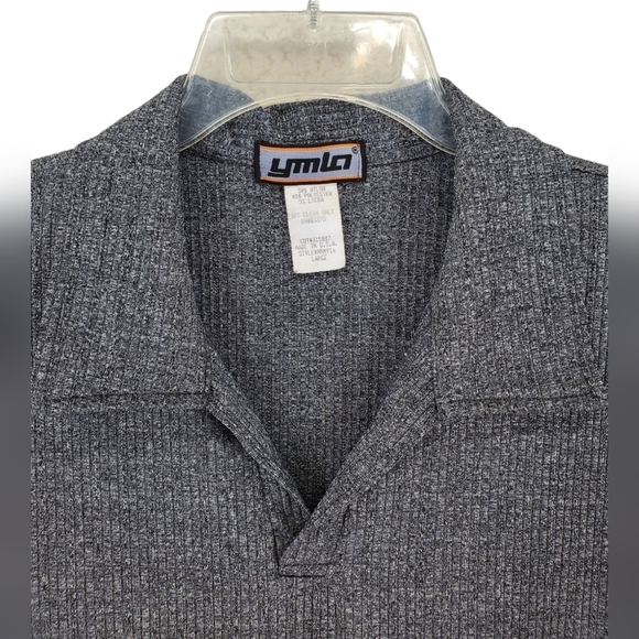 Vtg YMLA Polo Shirt Mens L Dark Gray Heathered Ribbed Short Sleeve USA Made 90s - Picture 2 of 11